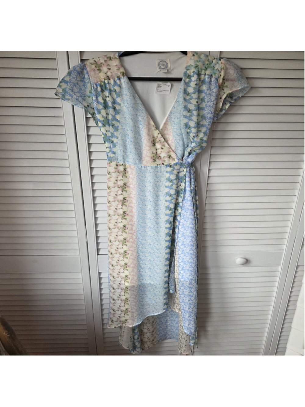 Women's Blue Rain Floral Wrap Maxi Dress Size S Blue Pink
